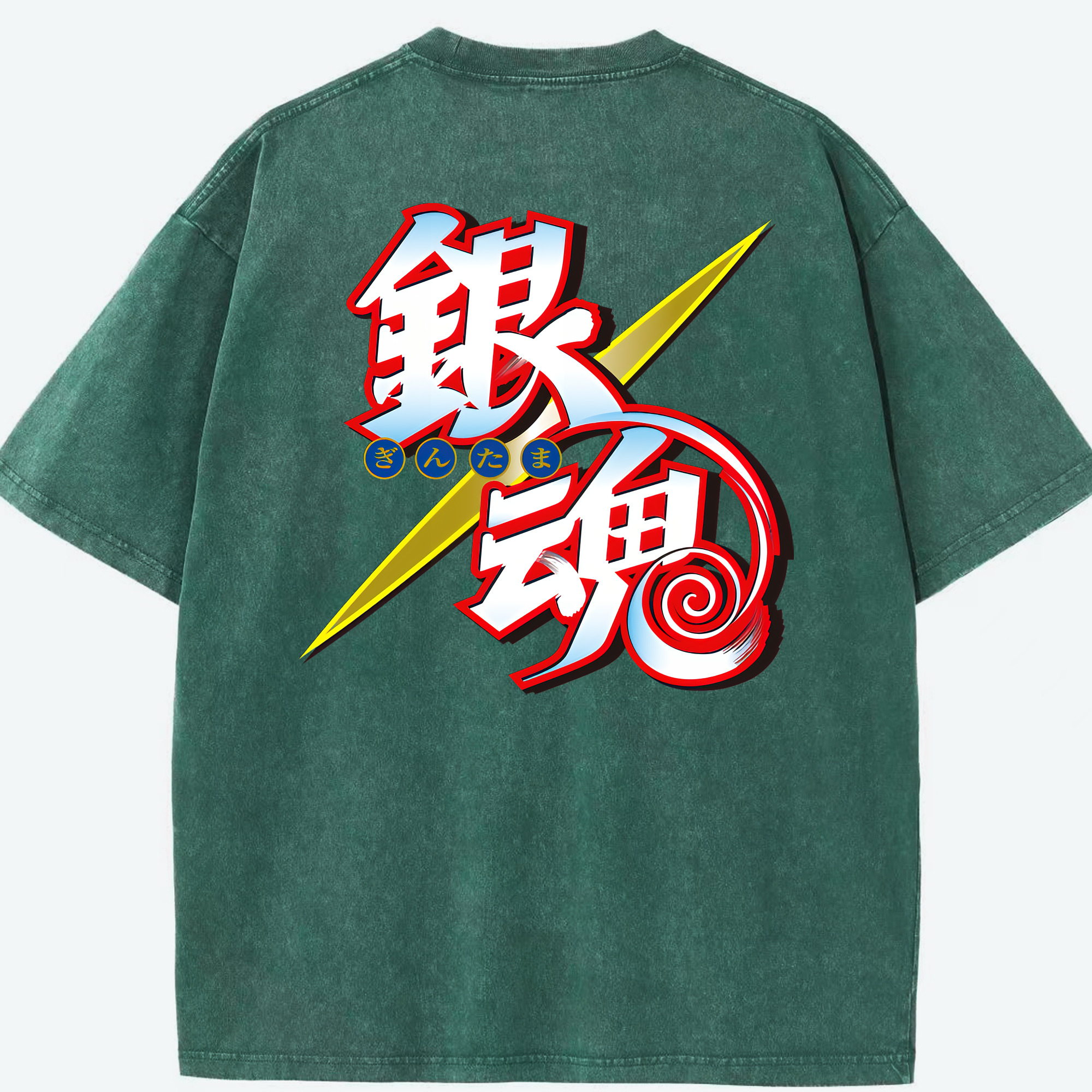 （画像用） ぎんたま 坂田銀時（さかたぎんとき） 神楽 志村新八（しむら しんぱち） GINTAMA Sakata Gintoki Kagura Shimura Shinpachi 綿100% ヴィンテージ風 半袖Tシャツ（背面プリント）